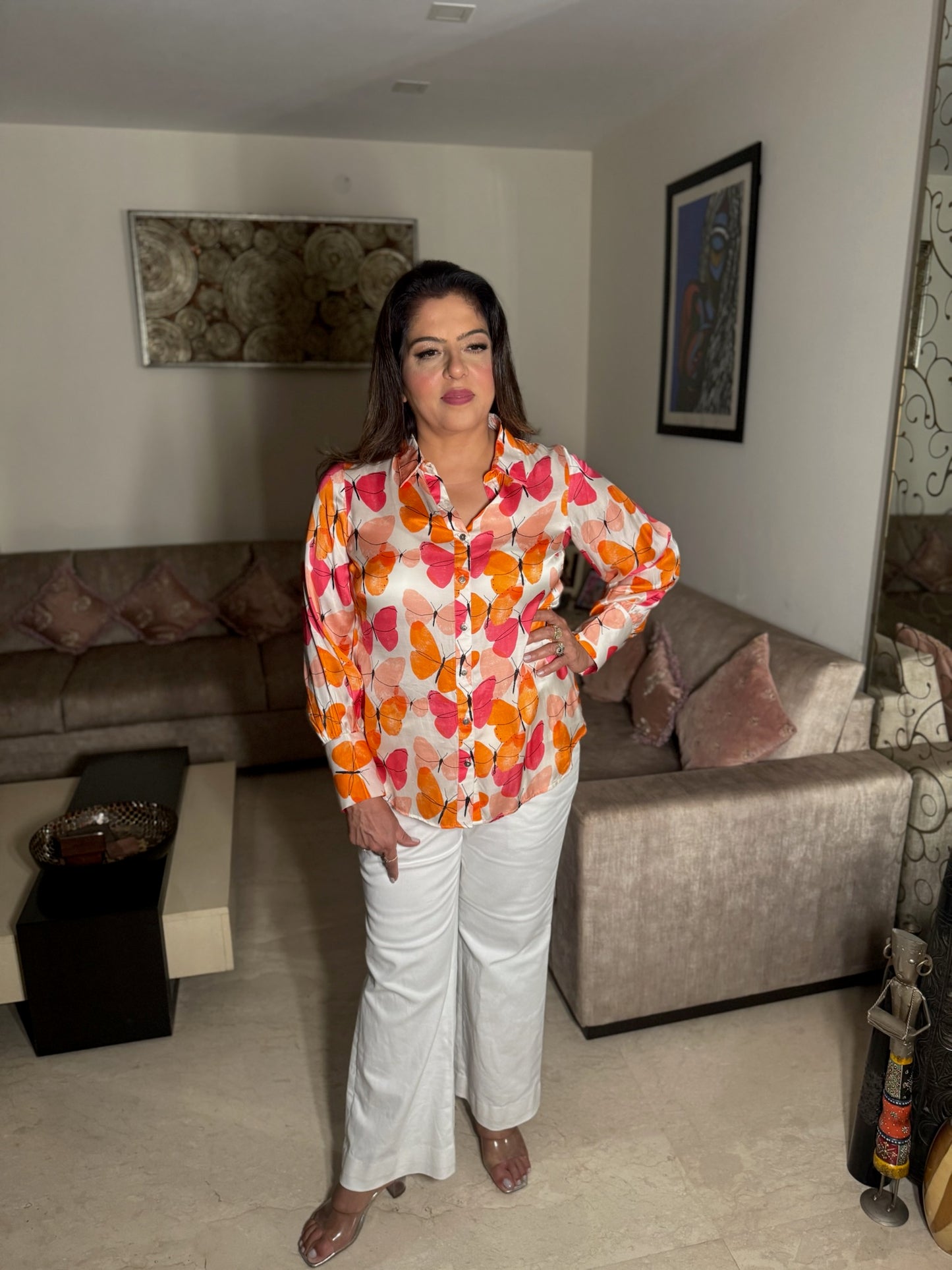 Satin Top - Butterfly Print