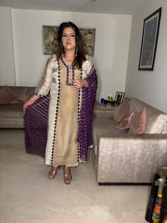 Beige Tissue Suit with Chunni and Pants