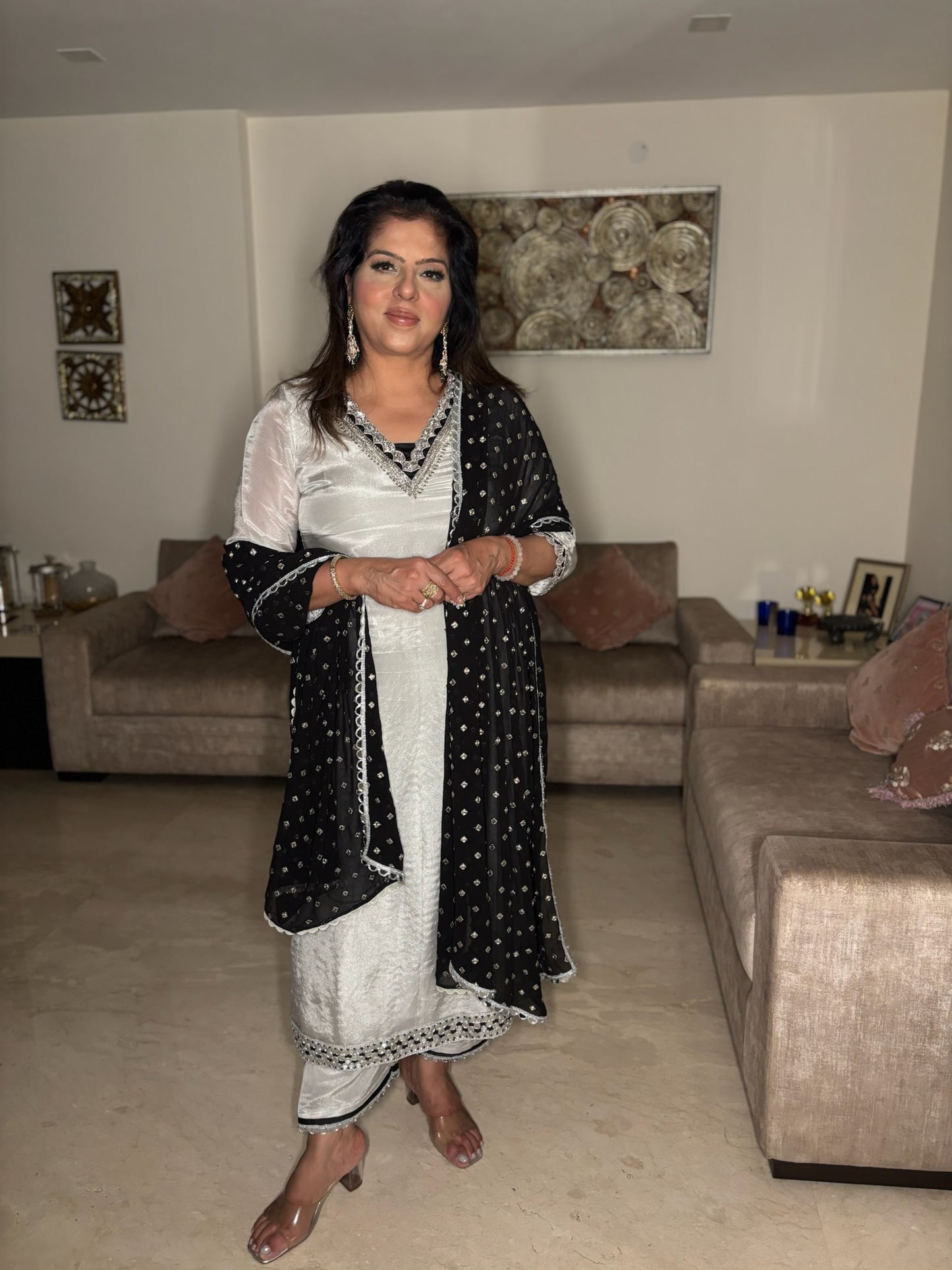 Silver Tissue Suit with Dabka Embroidery