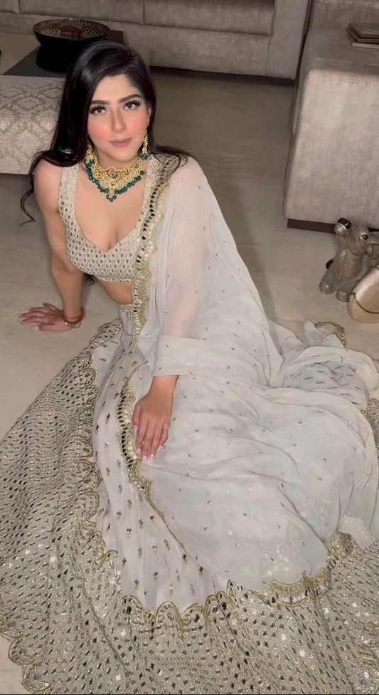Ivory Georgette Lehenga