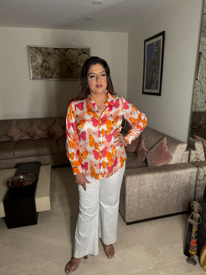 Satin Top - Butterfly Print