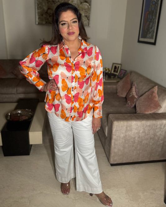 Satin Top - Butterfly Print