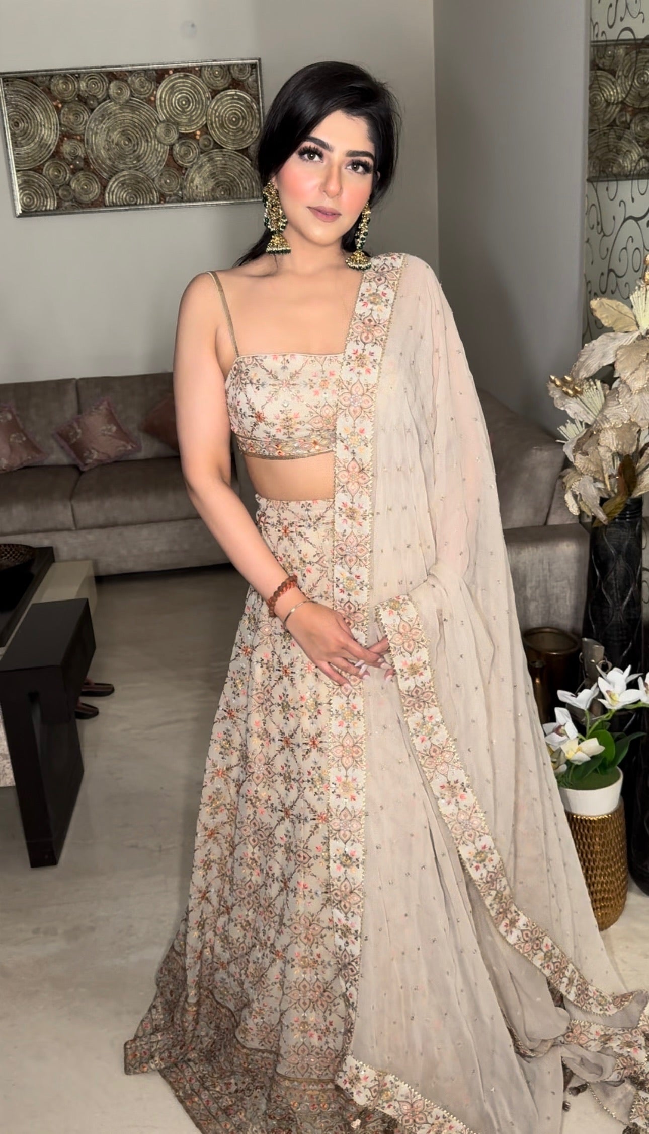 Multi Colour Thread - Georgette Lehenga