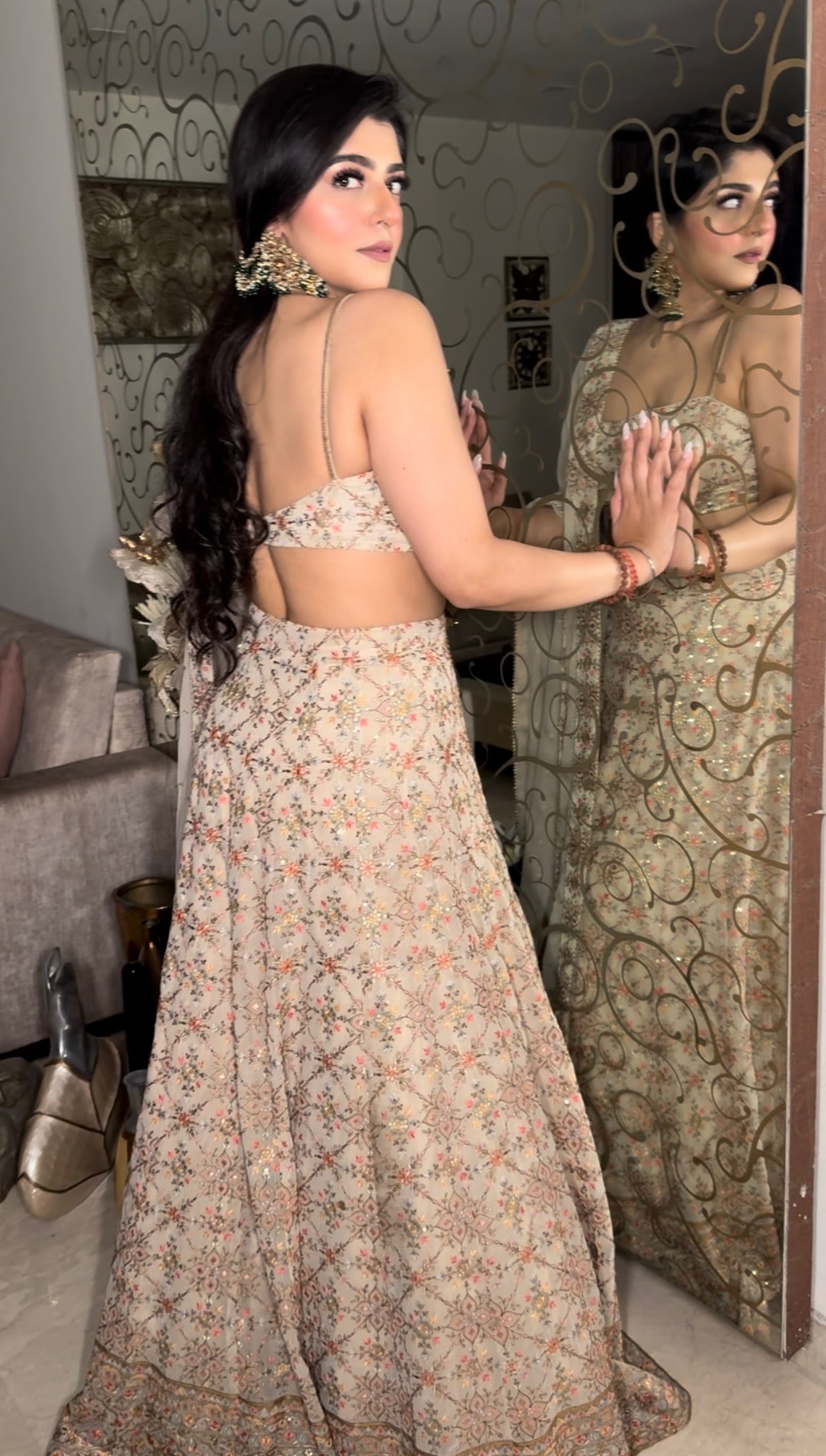 Multi Colour Thread - Georgette Lehenga