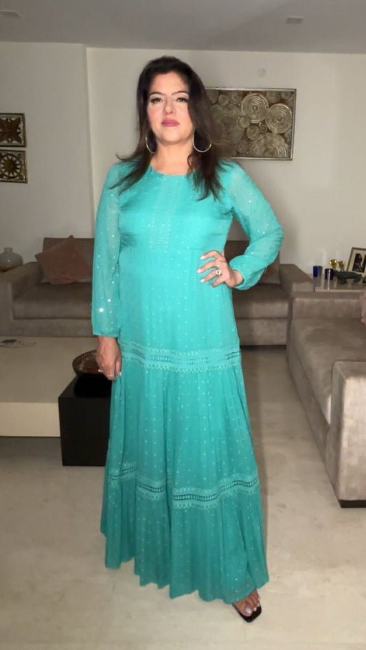 Turquoise Viscose Georgette Dress