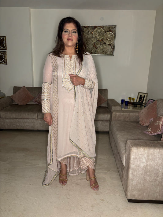 Off-White Suit with Silver Embroidery