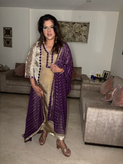 Beige Tissue Suit with Chunni and Pants