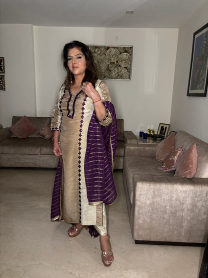 Beige Tissue Suit with Chunni and Pants