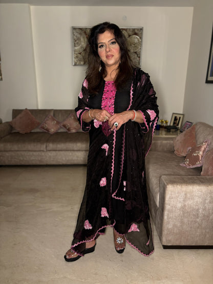 Black Suit with Pink Embroidery