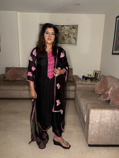 Black Suit with Pink Embroidery