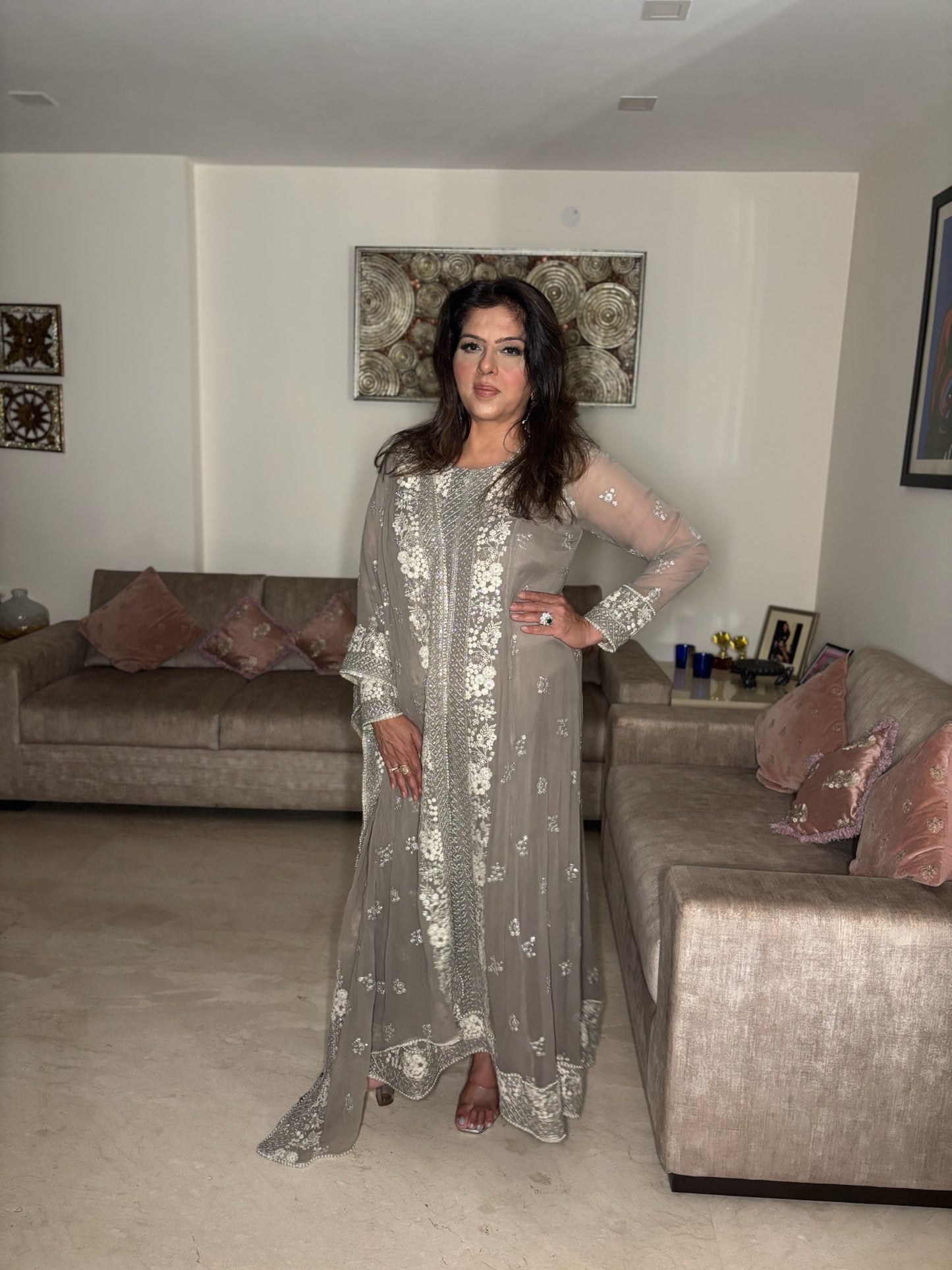 Silver Suit and Silver Dupatta