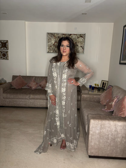 Silver Suit and Silver Dupatta