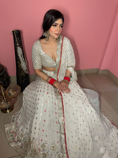 Ivory Georgette Lehenga - Multi Colour Embroidery