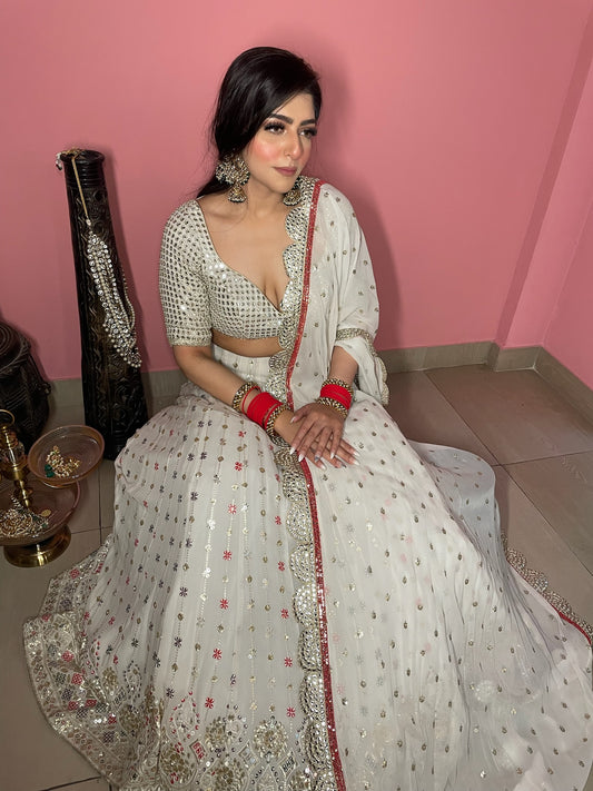 Ivory Georgette Lehenga - Multi Colour Embroidery