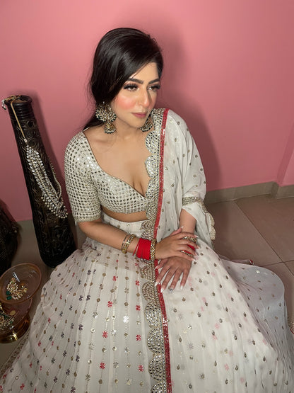 Ivory Georgette Lehenga - Multi Colour Embroidery