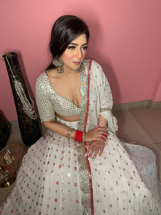 Ivory Georgette Lehenga - Multi Colour Embroidery