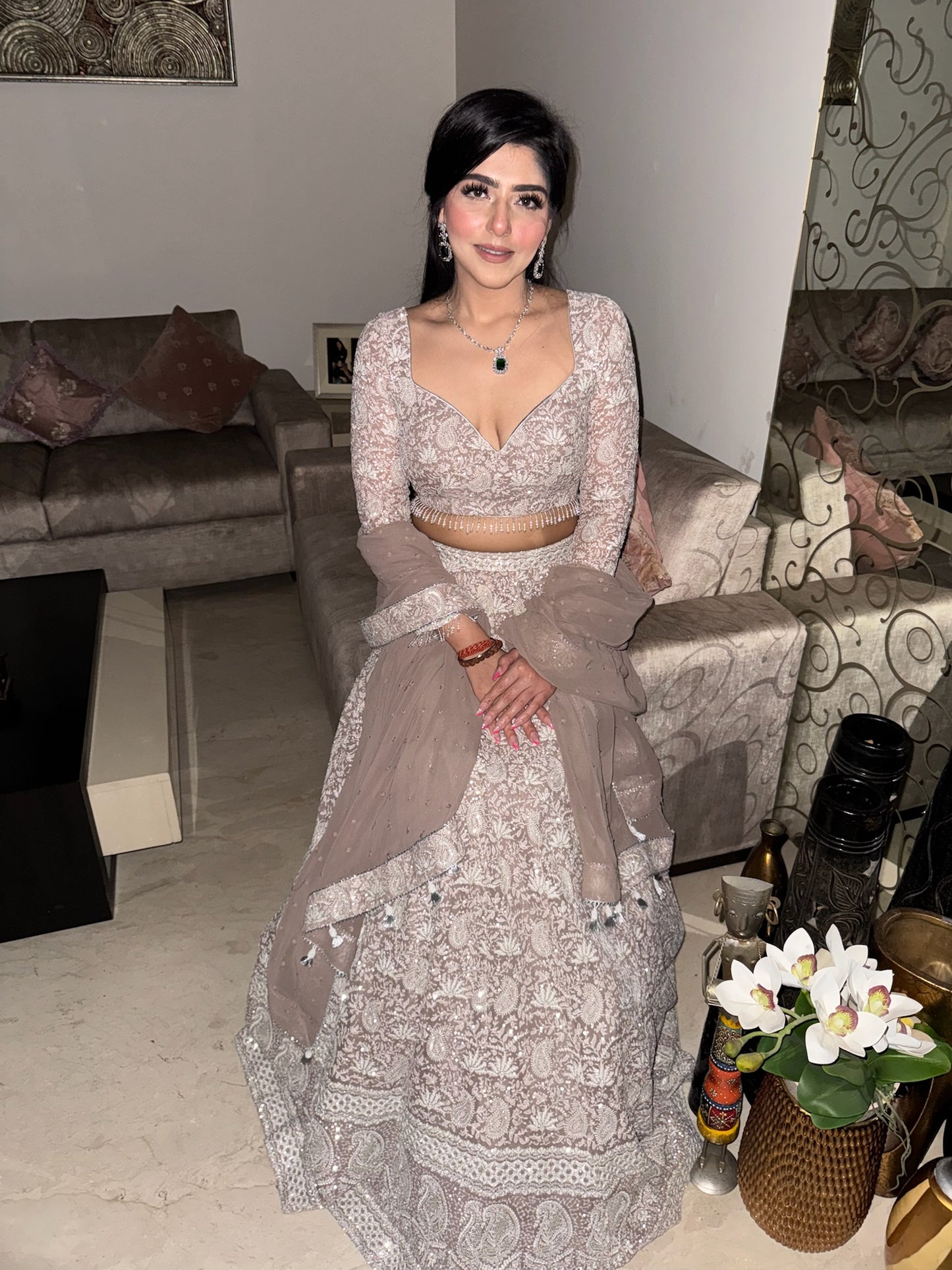 Lucknavi Chikankari embroidered Lehenga Set