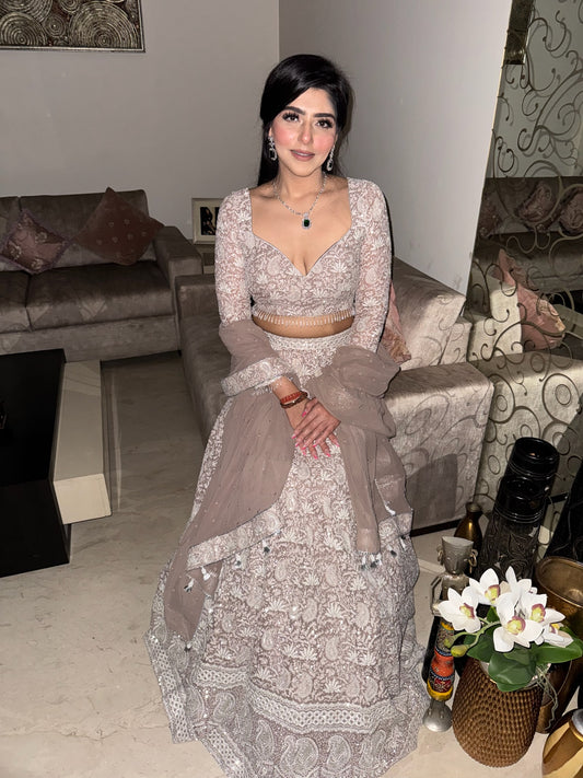 Lucknavi Chikankari embroidered Lehenga Set