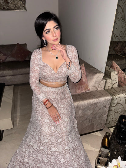 Lucknavi Chikankari embroidered Lehenga Set