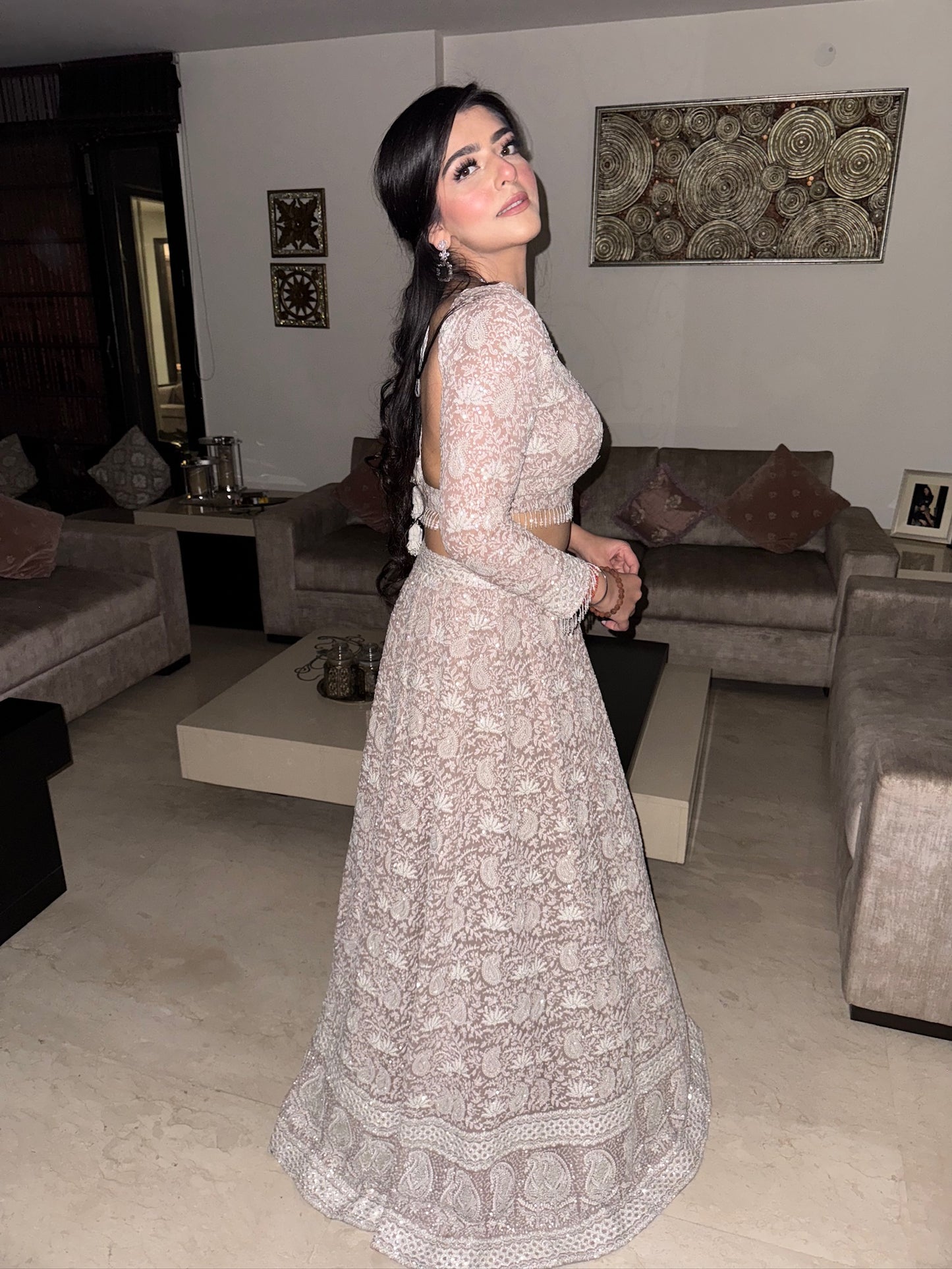 Lucknavi Chikankari embroidered Lehenga Set