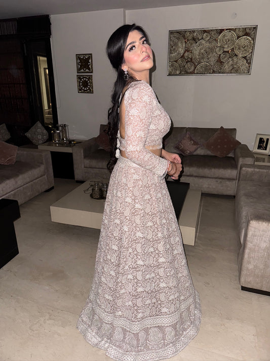 Lucknavi Chikankari embroidered Lehenga Set