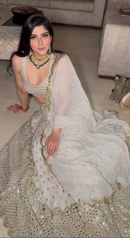 Ivory Georgette Lehenga
